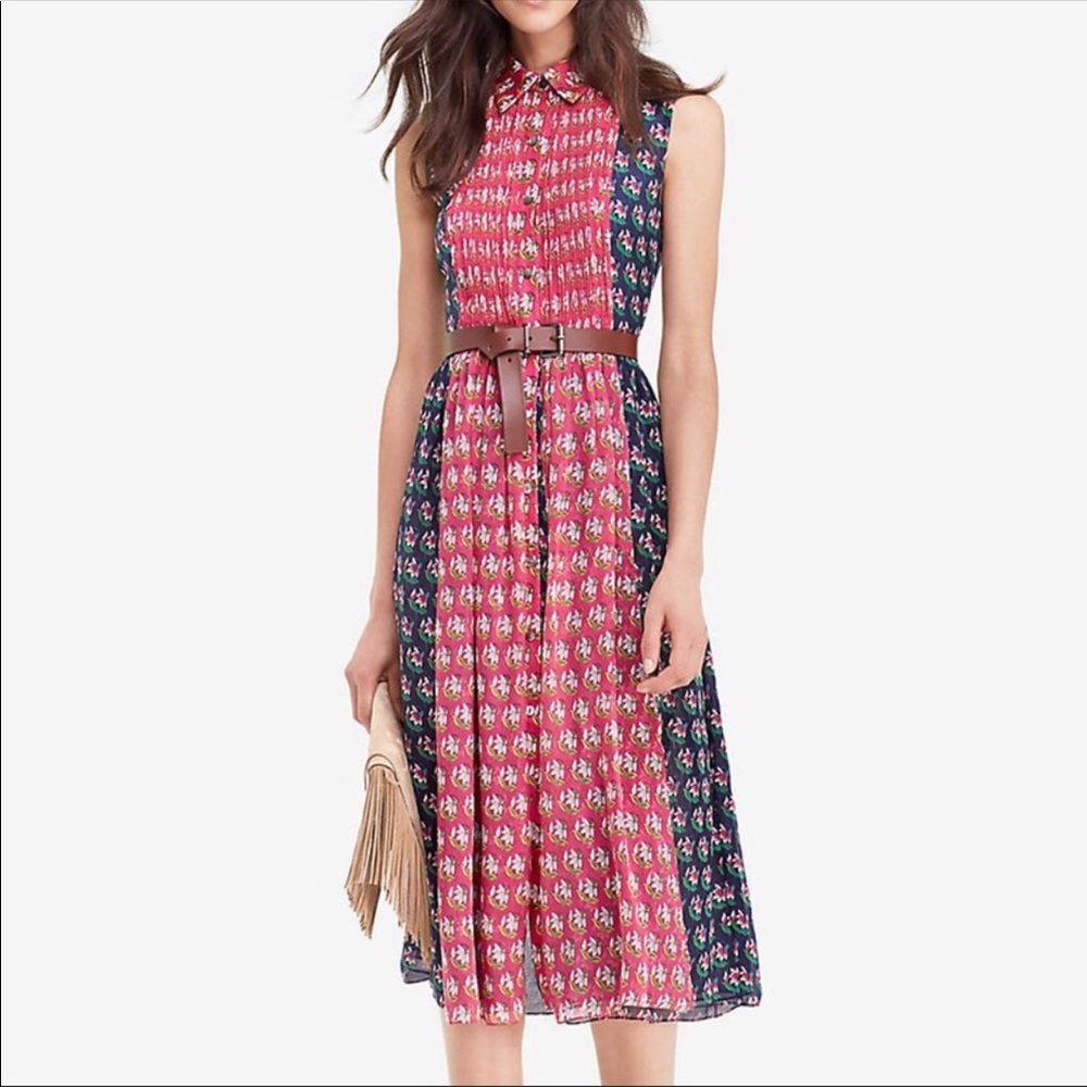 Diane Von Furstenberg Pink & Navy Printed Sleeveless Shirt Dress